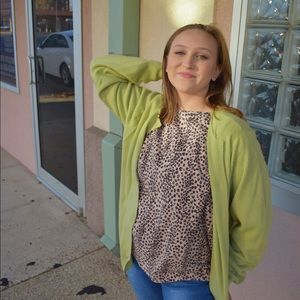 large green cardigan